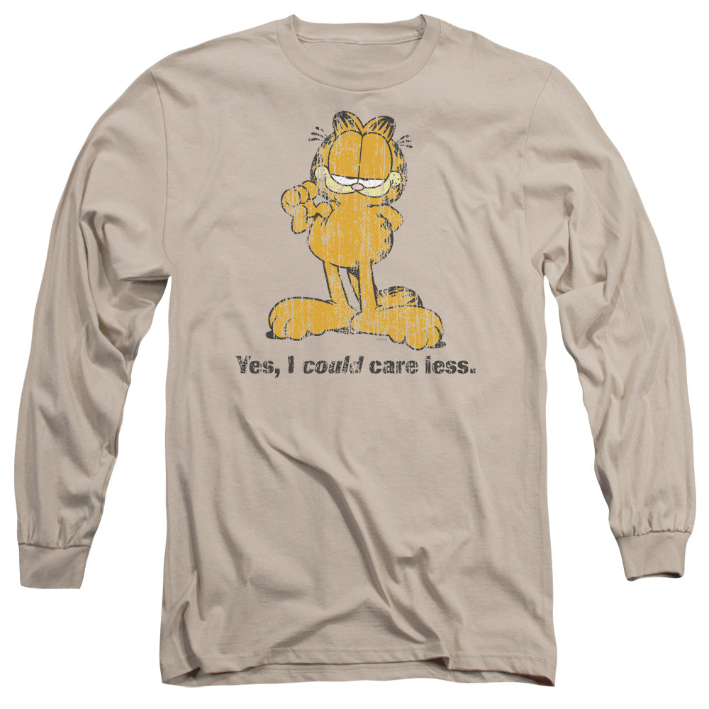 Garfield Yes I Could Care Less Mens Long Sleeve Shirt Sand