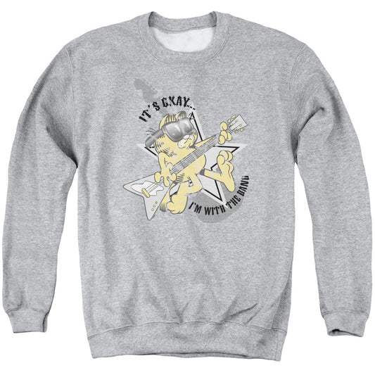 Garfield I'm With the Band Mens Crewneck Sweatshirt Athletic Heather