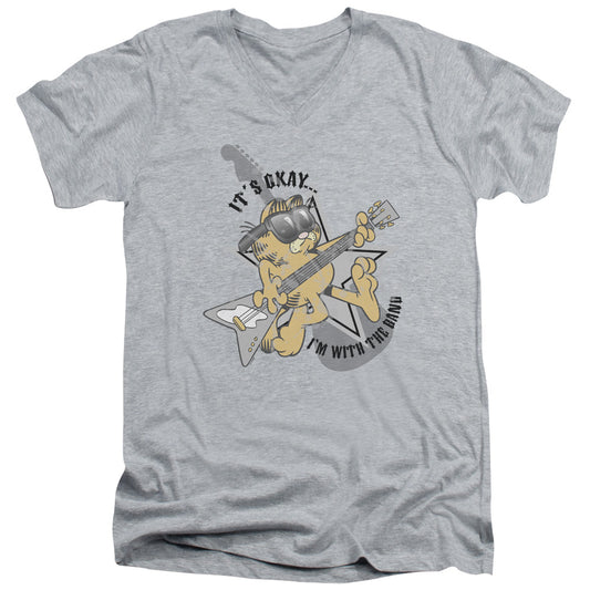 Garfield Im With the Band Mens Slim Fit V-Neck T Shirt Athletic Heather