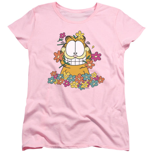 Garfield in the Garden Womens T Shirt Pink