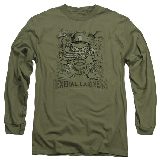 Garfield General Laziness Mens Long Sleeve Shirt Military Green Officially Licensed