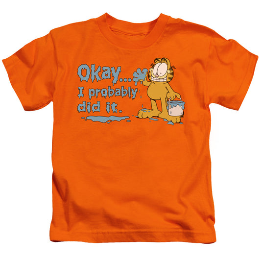 Garfield I Probably Did It Juvenile Kids Youth T Shirt Orange