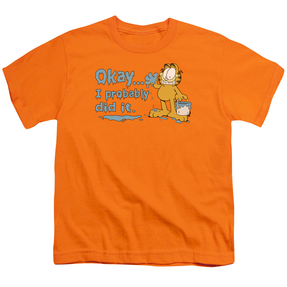 Garfield I Probably Did It Kids Youth T Shirt Orange