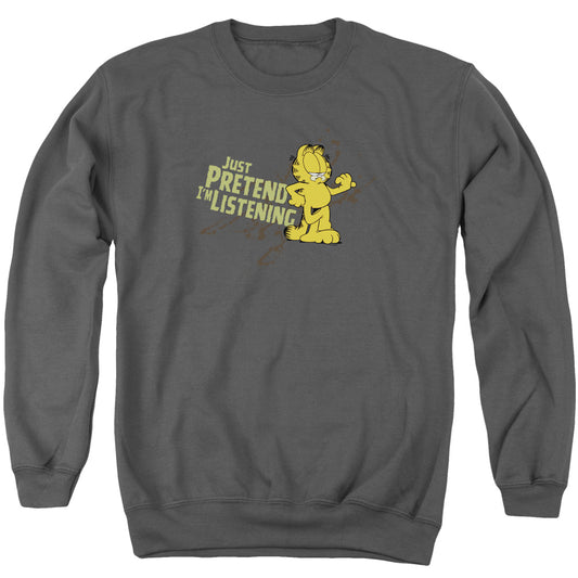 Garfield Just Pretend I'm Listening Mens Crewneck Sweatshirt Charcoal