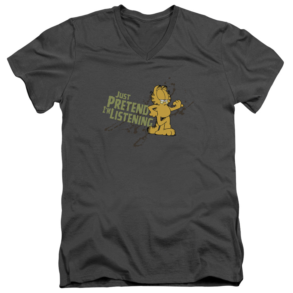 Garfield Just Pretend Im Listening Mens Slim Fit V-Neck T Shirt Charcoal