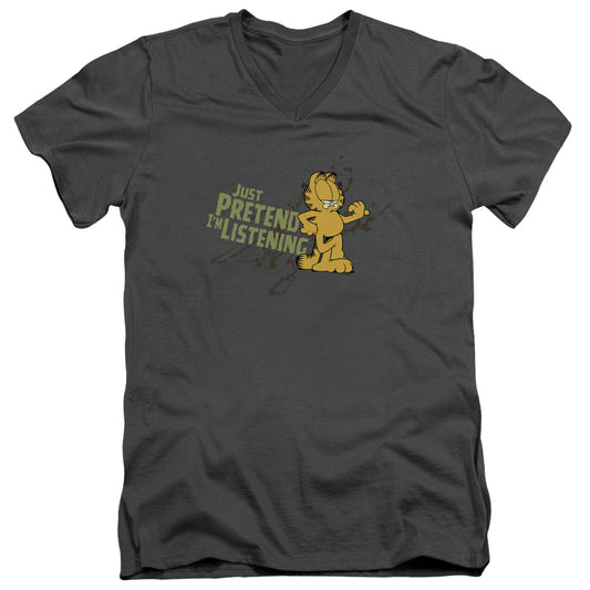 Garfield Just Pretend Im Listening Mens Slim Fit V-Neck T Shirt Charcoal