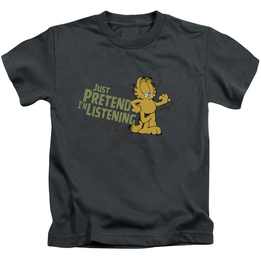 Garfield Just Pretend Im Listening Juvenile Kids Youth T Shirt Charcoal