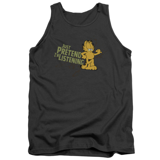 Garfield Just Pretend Im Listening Mens Tank Top Shirt Charcoal