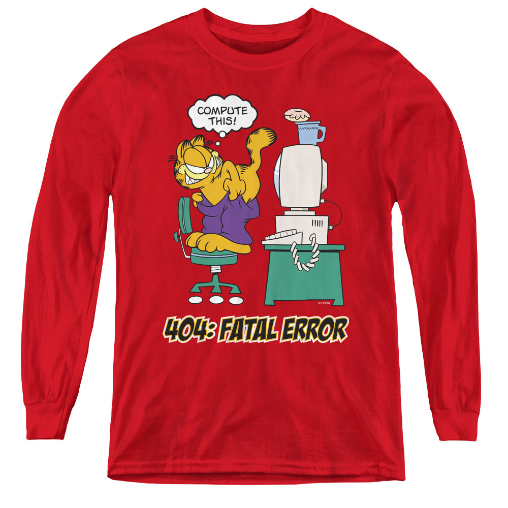 Garfield Compute This Long Sleeve Kids Youth T Shirt Red