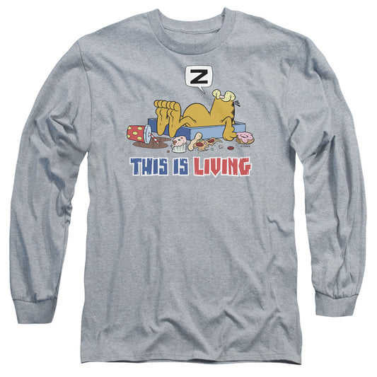 Garfield This Is Living Mens Long Sleeve Shirt Athletic Heather Officially Licensed