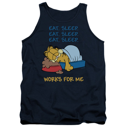 Garfield Works for Me Mens Tank Top Shirt Navy