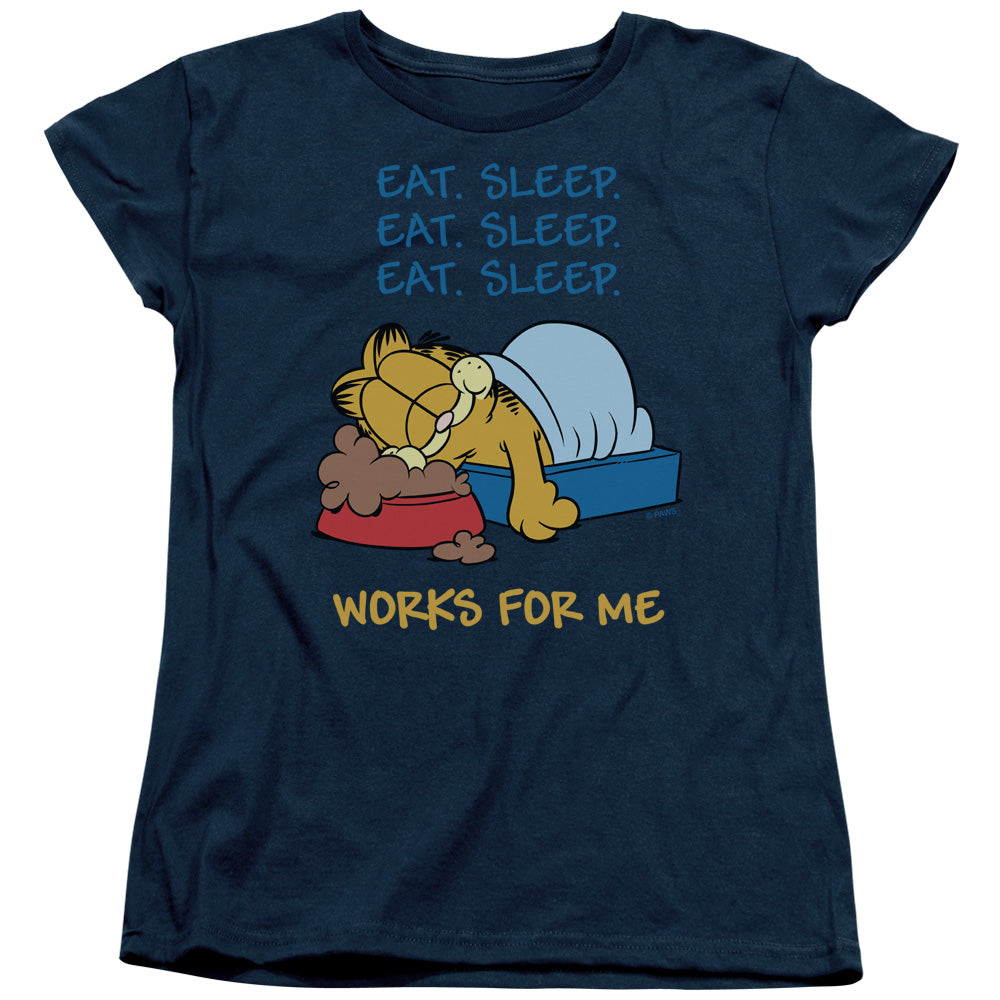 Garfield Works for Me Womens T Shirt Navy