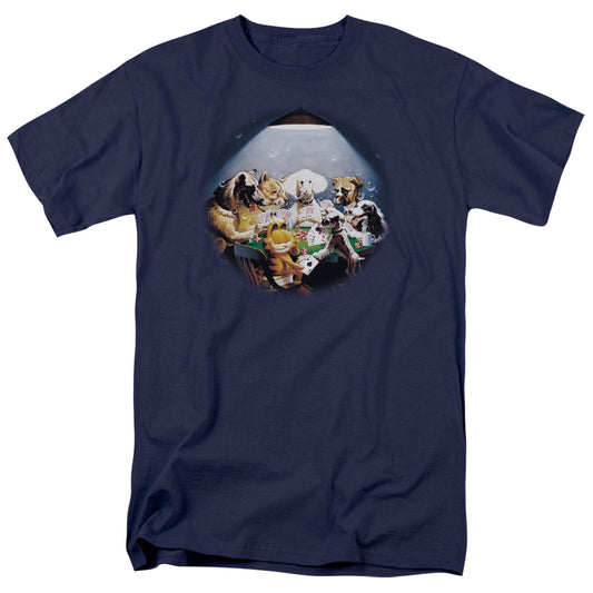Garfield Playing With the Big Dogs Mens T Shirt Navy Blue