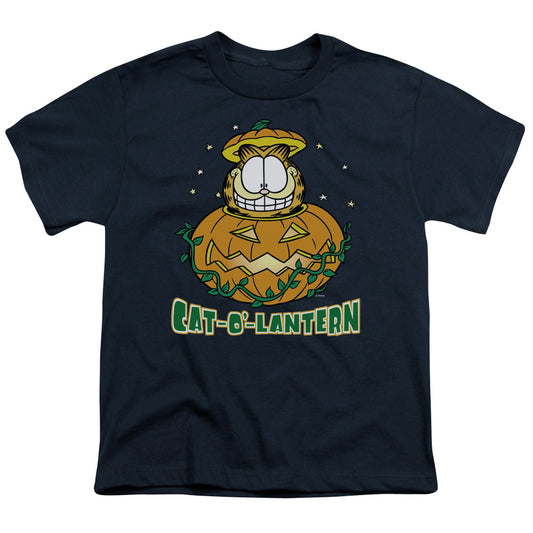 Garfield Cat O Lantern Kids Youth T Shirt Navy