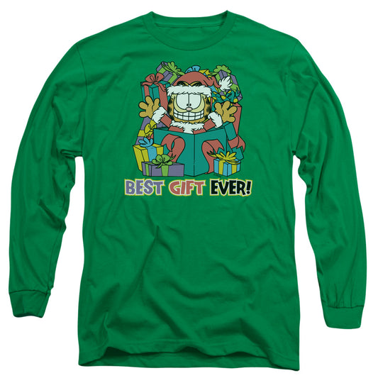 Garfield Best Gift Ever Mens Long Sleeve Shirt Kelly Green Officially Licensed