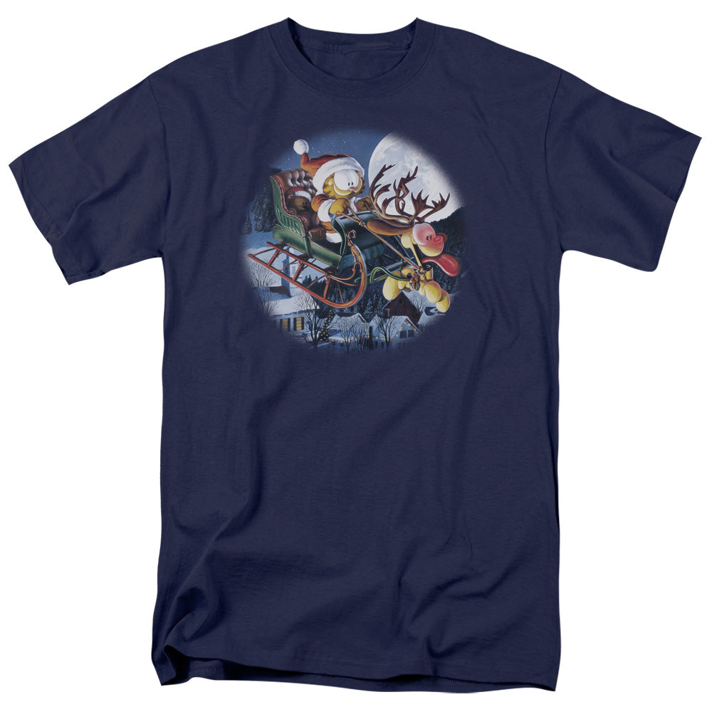 Garfield Moonlight Ride Mens T Shirt Navy Blue