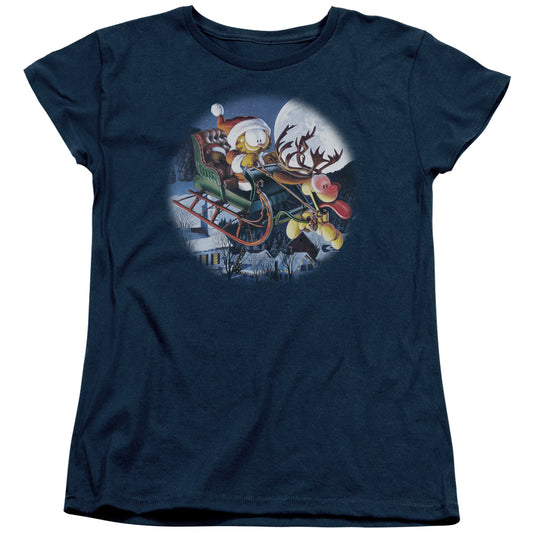 Garfield Moonlight Ride Womens T Shirt Navy