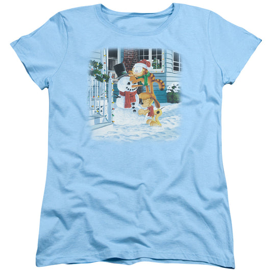 Garfield Snow Fun Womens T Shirt Light Blue