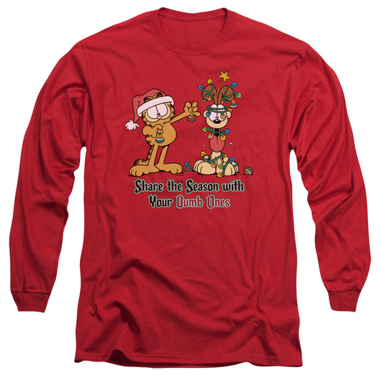 Garfield Share The Season Mens Long Sleeve Shirt Red Officially Licensed