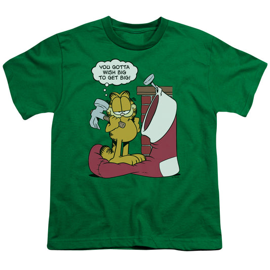 Garfield Wish Big Kids Youth T Shirt Kelly Green