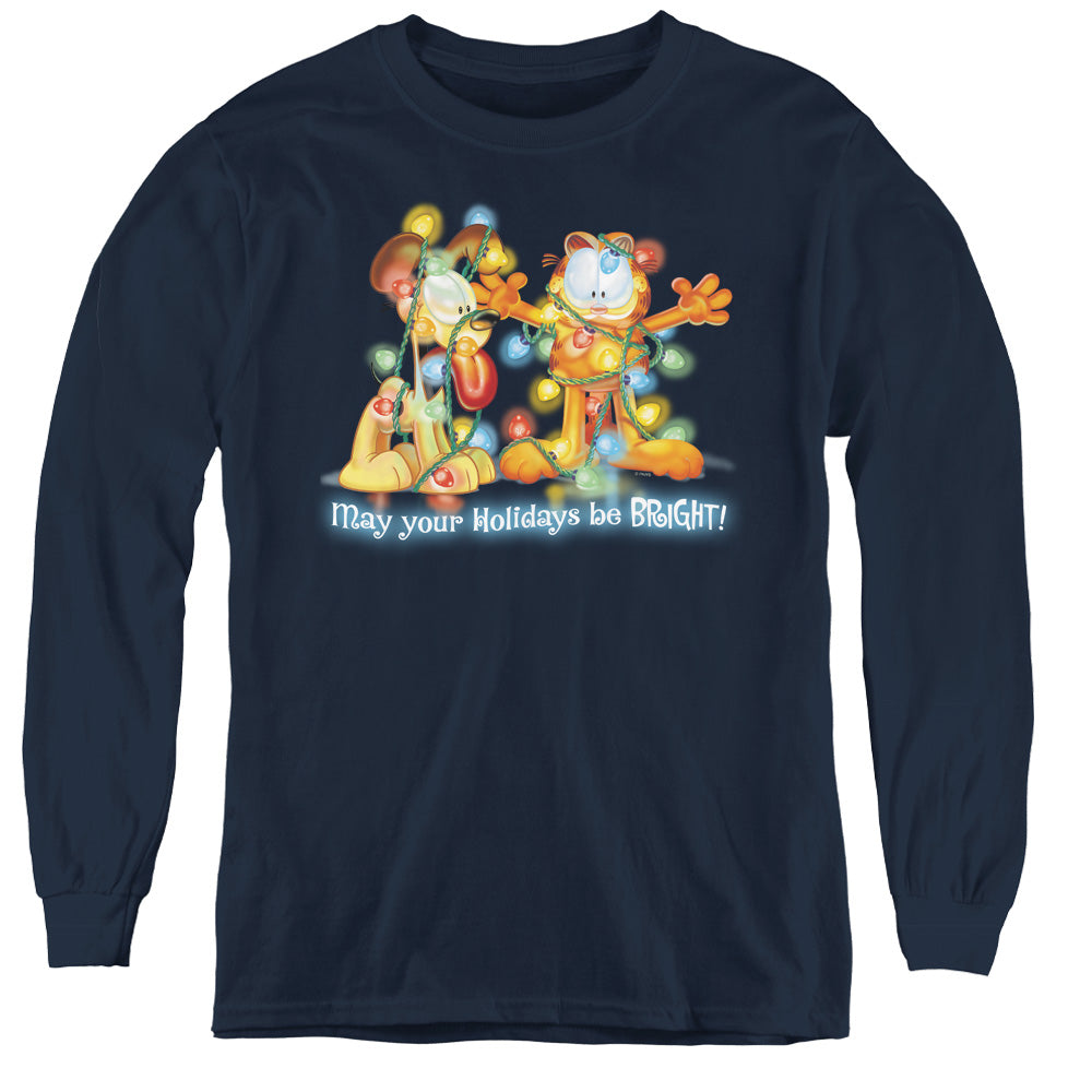 Garfield Bright Holidays Long Sleeve Kids Youth T Shirt Navy