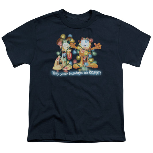 Garfield Bright Holidays Kids Youth T Shirt Navy