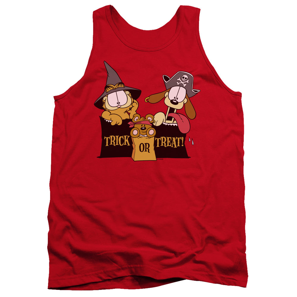 Garfield Trick or Treat Mens Tank Top Shirt Red