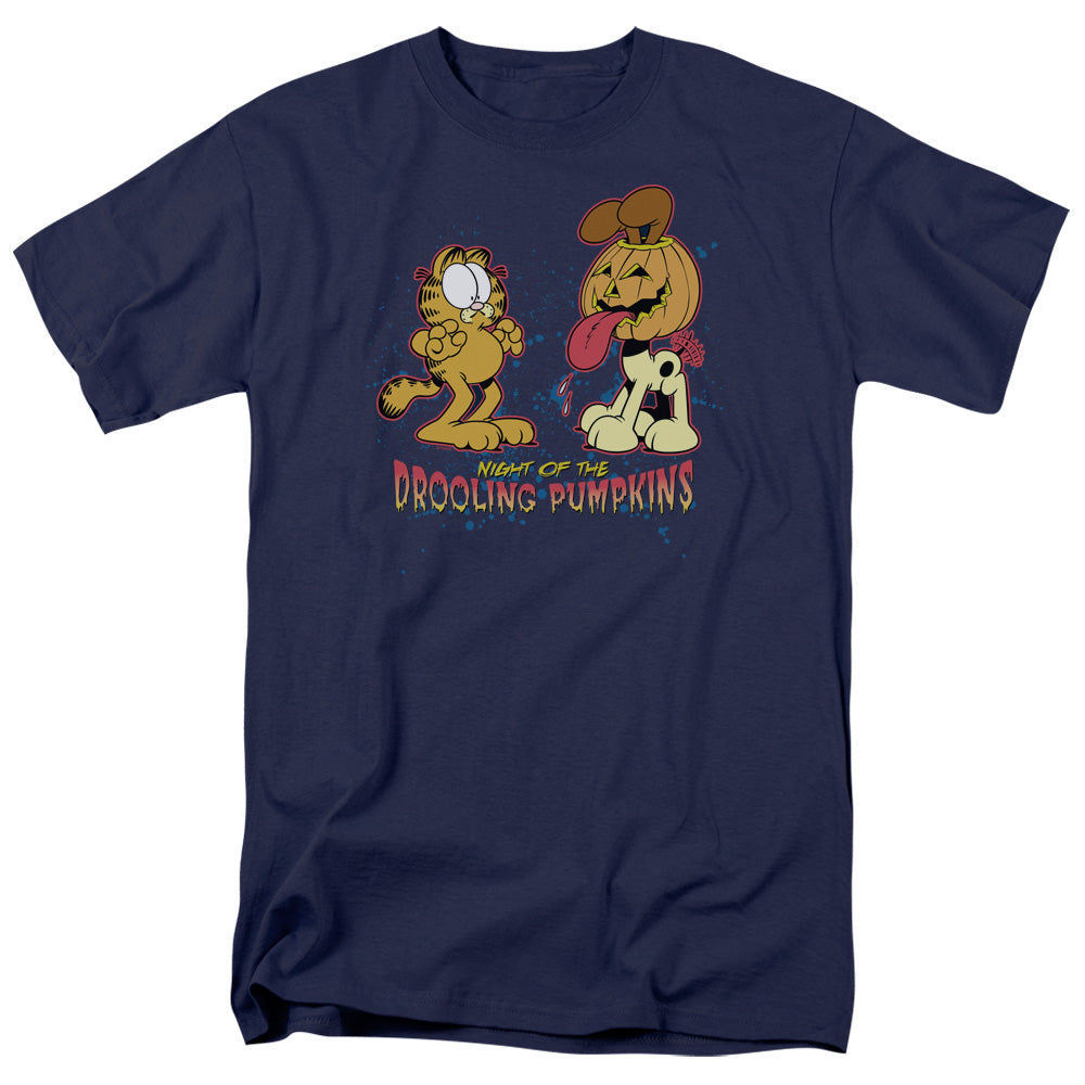Garfield Drooling Pumpkins Mens T Shirt Navy Blue