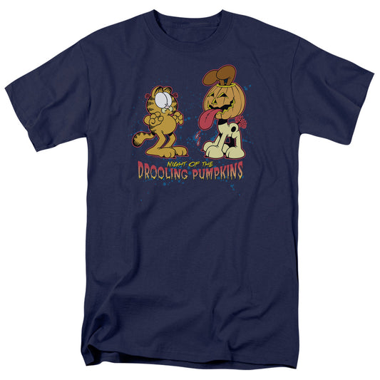Garfield Drooling Pumpkins Mens T Shirt Navy Blue