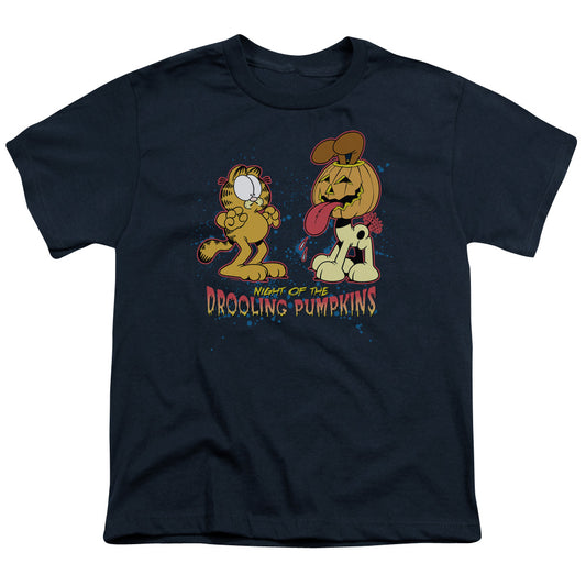 Garfield Drooling Pumpkins Kids Youth T Shirt Navy