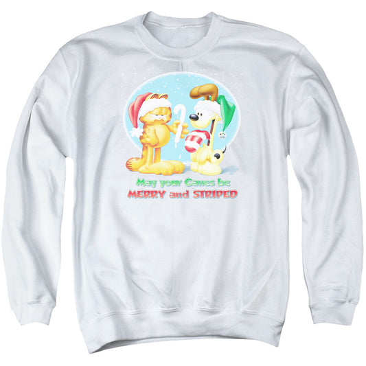 Garfield Merry and Striped Mens Crewneck Sweatshirt White