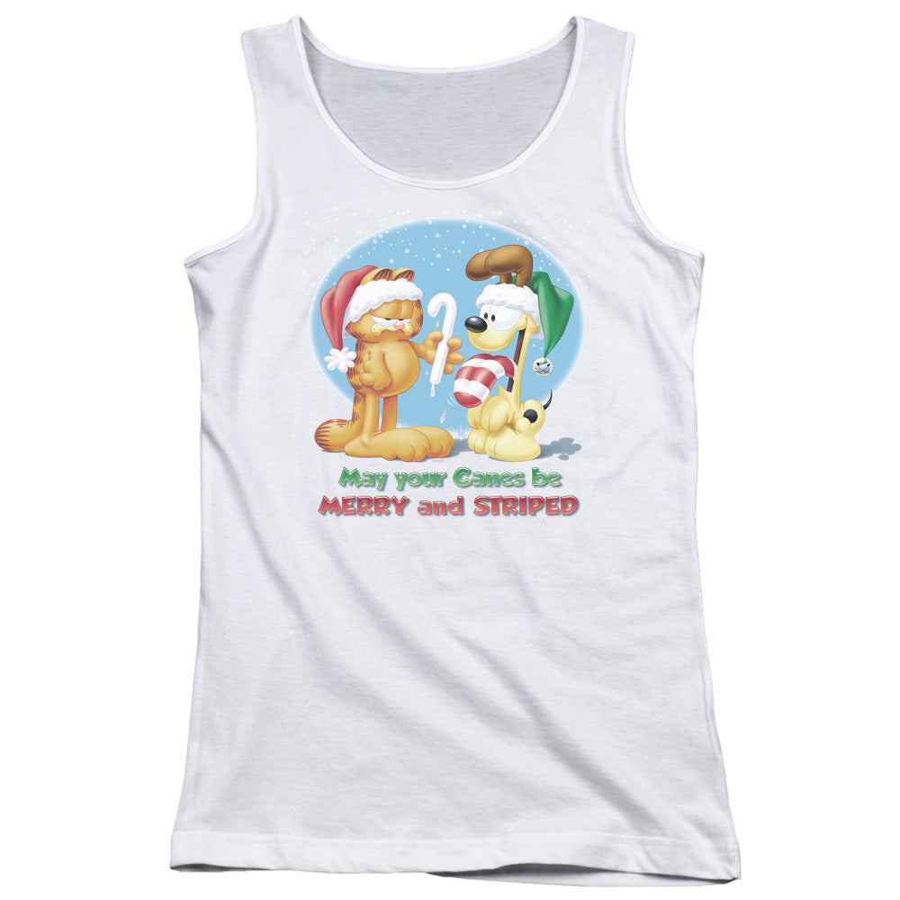 Garfield Merry and Striped Womens Tank Top Shirt White