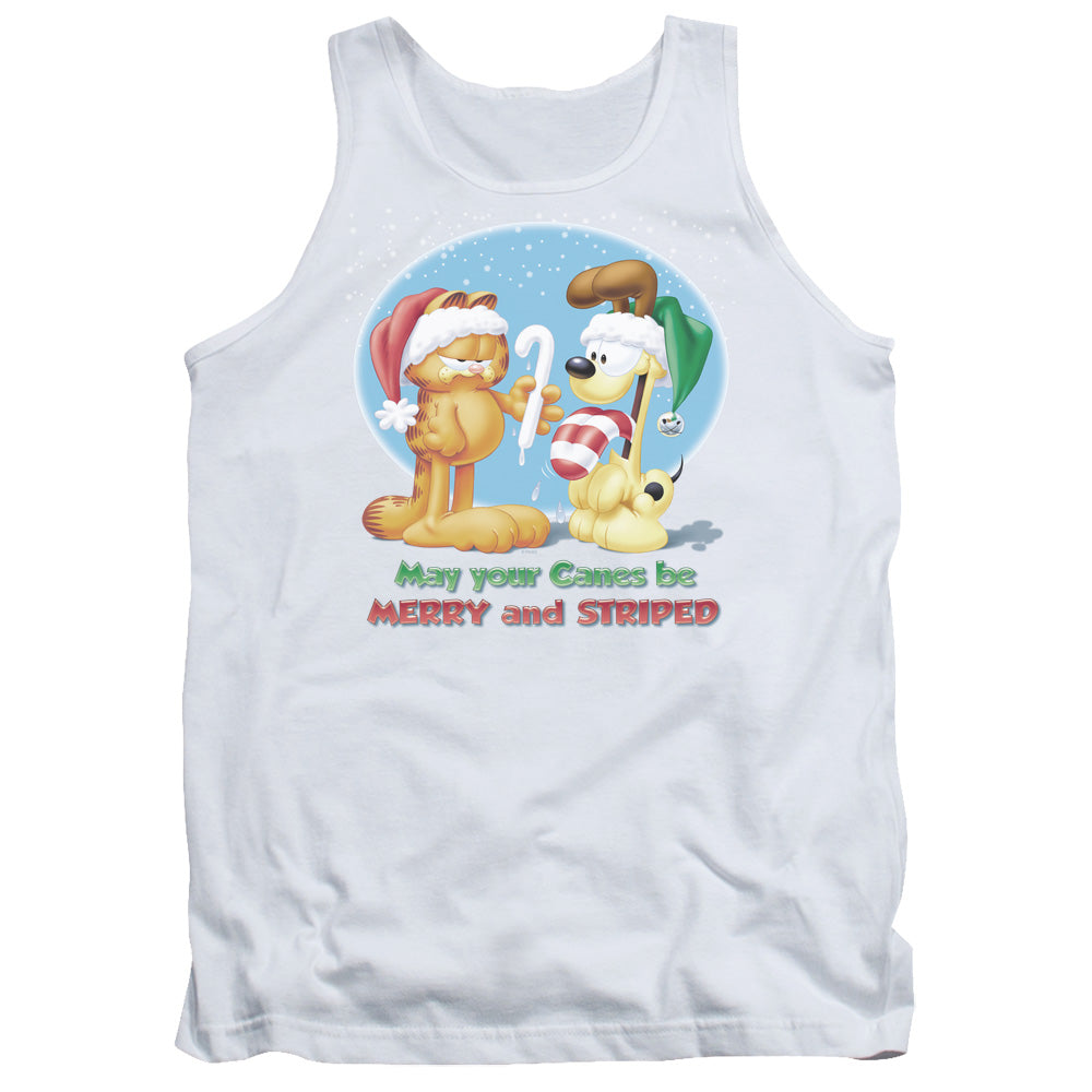 Garfield Merry and Striped Mens Tank Top Shirt White