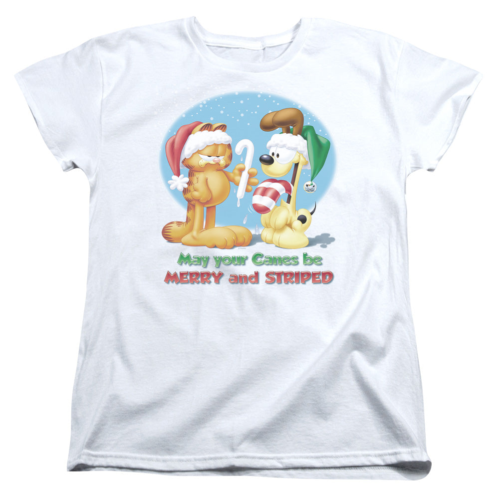 Garfield Merry and Striped Womens T Shirt White