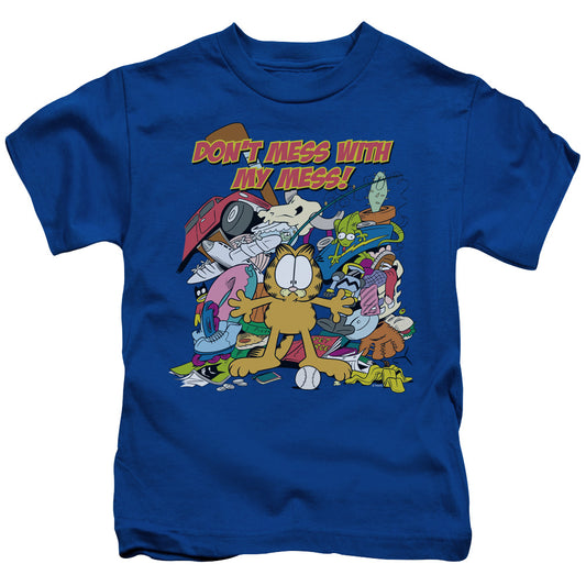 Garfield My Mess Juvenile Kids Youth T Shirt Royal Blue