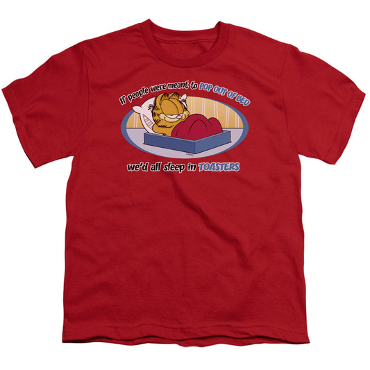 Garfield Pop Out of Bed Kids Youth T Shirt Red
