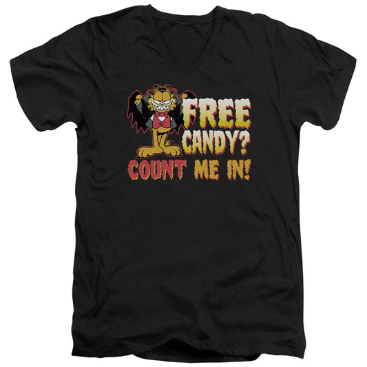 Garfield Count Me in Mens Slim Fit V-Neck T Shirt Black