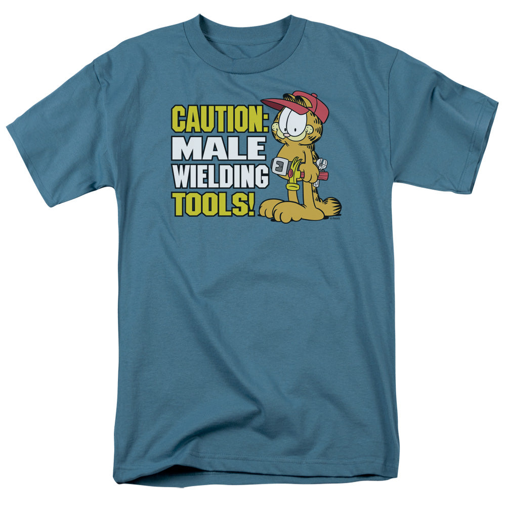 Garfield Caution Male Wielding Tools Mens T Shirt Slate