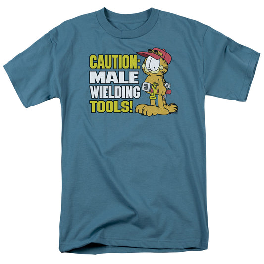 Garfield Caution Male Wielding Tools Mens T Shirt Slate
