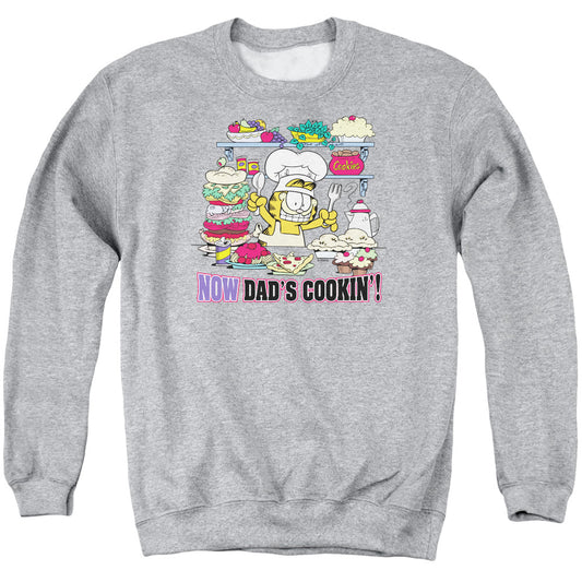 Garfield Now Dad's Cooking Mens Crewneck Sweatshirt Athletic Heather
