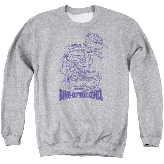 Garfield King of the Grill Mens Crewneck Sweatshirt Athletic Heather
