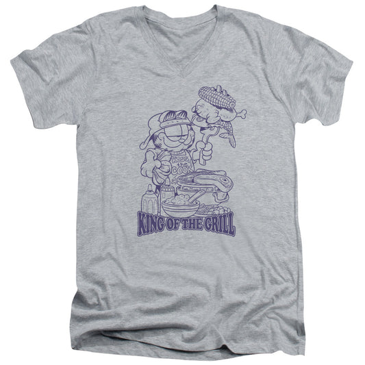 Garfield King of the Grill Mens Slim Fit V-Neck T Shirt Athletic Heather