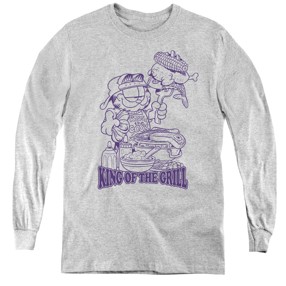 Garfield King of the Grill Long Sleeve Kids Youth T Shirt Athletic Heather