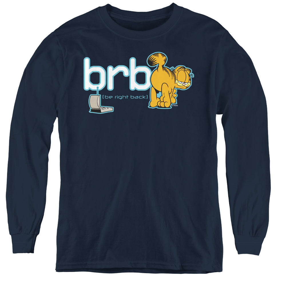 Garfield Be Right Back Long Sleeve Kids Youth T Shirt Navy