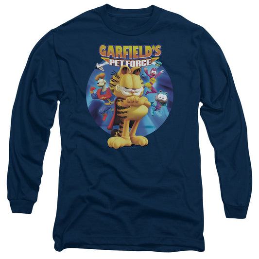 Garfield Dvd Art Mens Long Sleeve Shirt Navy Officially Licensed