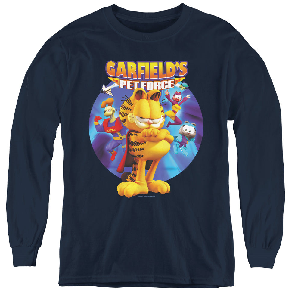 Garfield Dvd Art Long Sleeve Kids Youth T Shirt Navy