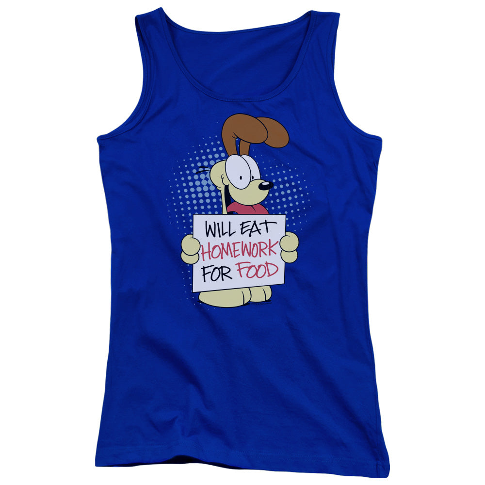 Garfield Will Eat Homework Womens Tank Top Shirt Royal Blue