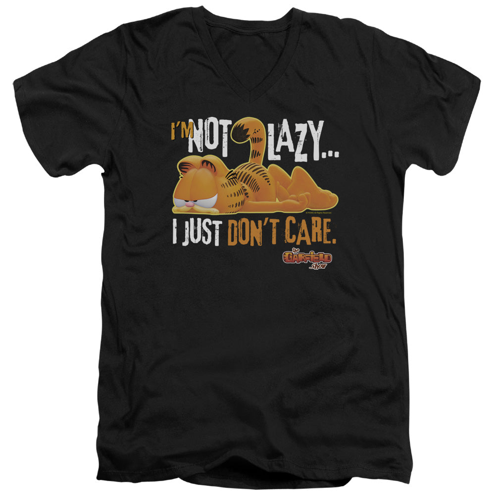 Garfield Not Lazy Mens Slim Fit V-Neck T Shirt Black