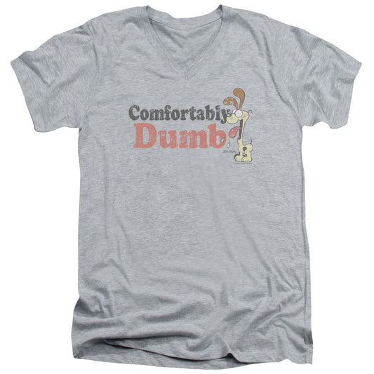 Garfield Comfortably Dumb Mens Slim Fit V-Neck T Shirt Athletic Heather