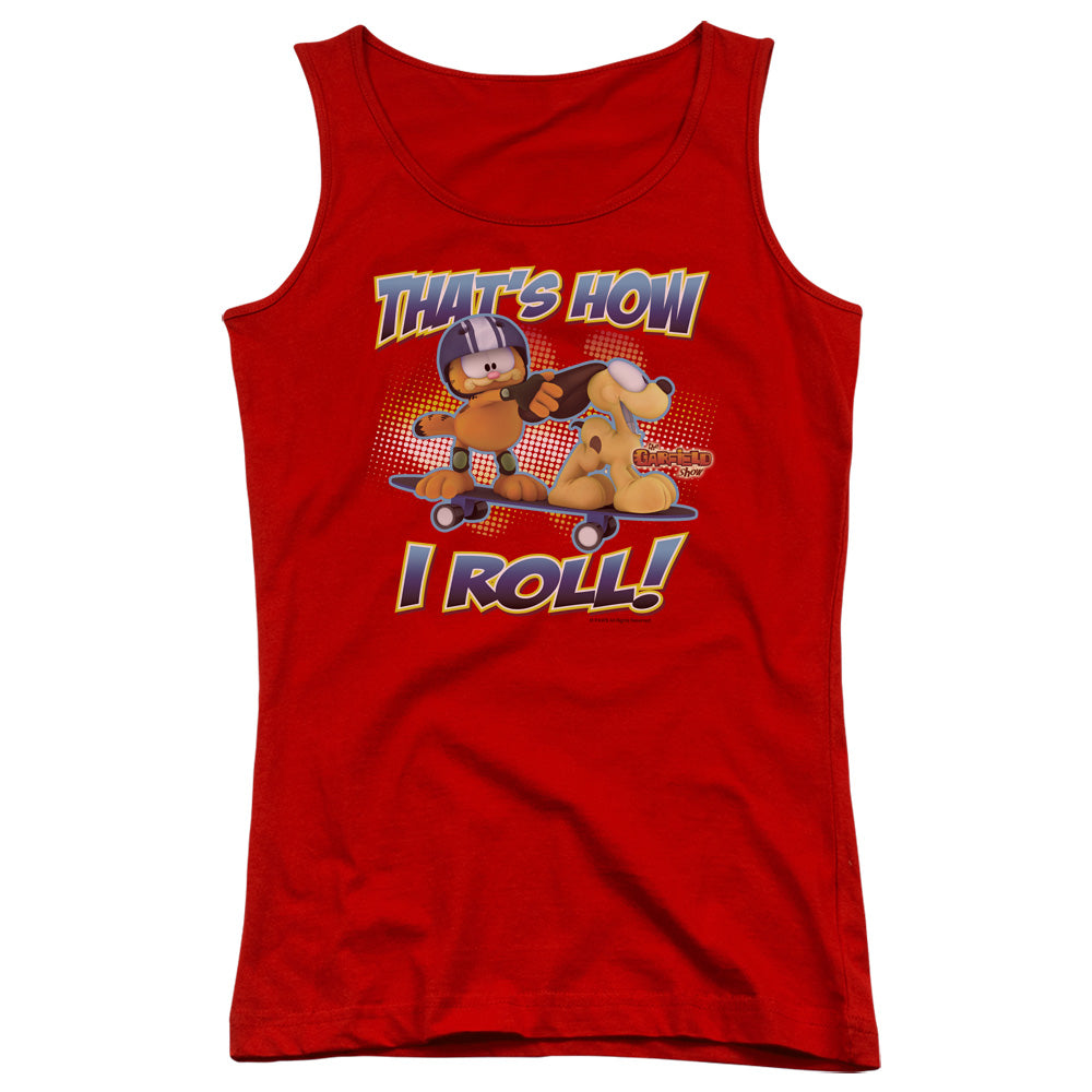 Garfield How I Roll Womens Tank Top Shirt Red